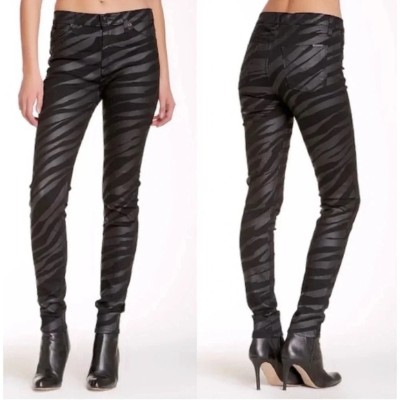 HUDSON Barbara High Waist Super Skinny Black Coated Zebra Print Jeans Size 30 - Picture 1 of 6